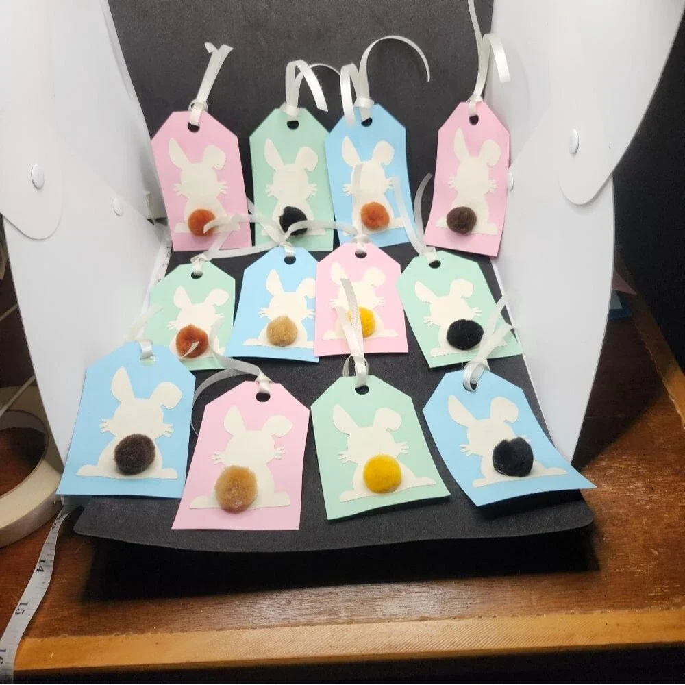 Hand Crafted Pastel 3-D Bunny Gift Tags Thank You Cards Set Of 12